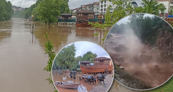 Arıt deresi kudurdu, Yalı iskelesini sular yuttu!
