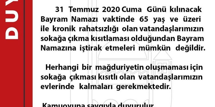 65 yaş üstüne Bayram Namazı yasağı duyuruları kaldırıldı