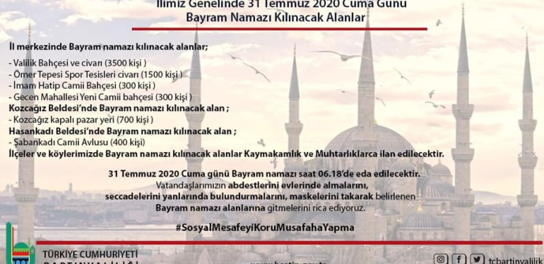 Kaymakamlıklar duyurdu; Bayram Namazı’na iştirak edemezsiniz