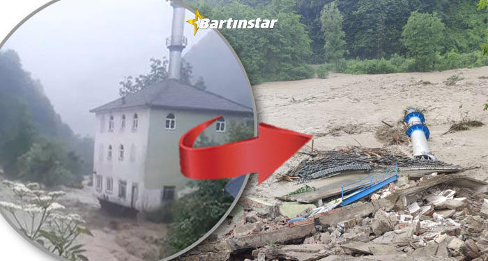 Sel suları, 33 yıllık camiyi yerle bir etti! İşte o görüntüler