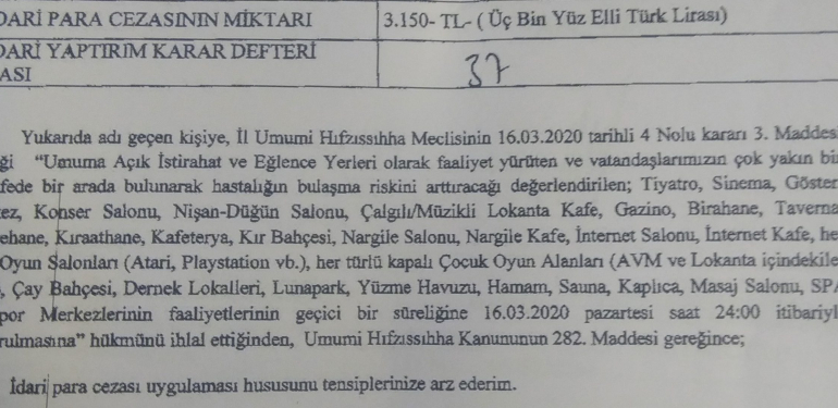 Bartın’da bir çay ocağına 3 saat içinde 9 bin 450 TL ceza yazmışlar