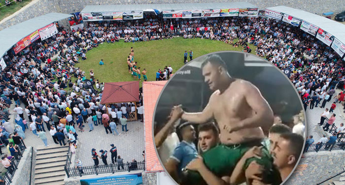 İşte yeni yapılan Yanaz Güreş Sahası’nın ilk başpehlivanı