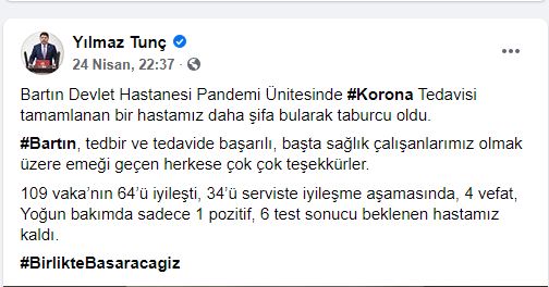 Bartın’da 17 hasta daha iyileşerek taburcu oldu