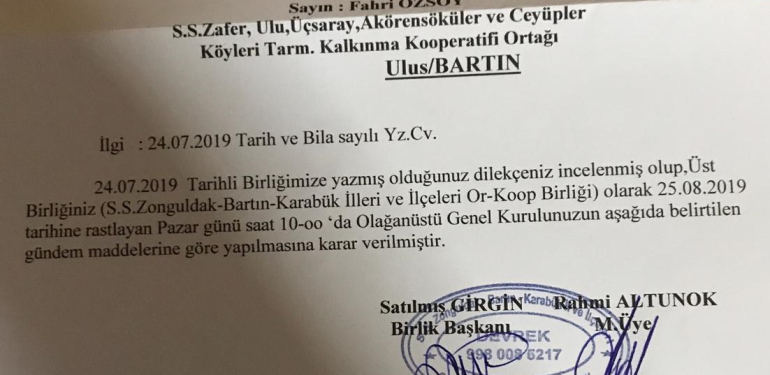 Zafer Koop’ta olağanüstü toplantı kararı