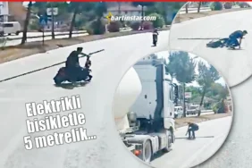 Elektrikli bisikletle 5 metrelik boruyu taşırken yola düştü