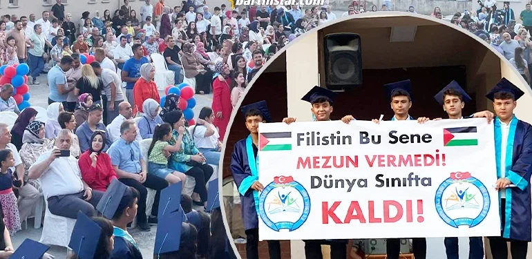 Mezuniyet töreninde uzun süre alkışlanan pankart