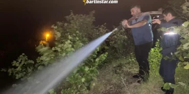 bartında rüzgardan kopan elektrik telleri orman yangını çıkardı