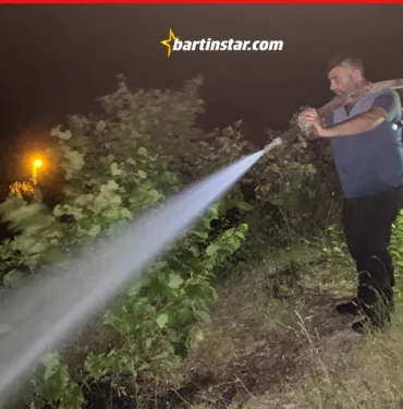 bartında rüzgardan kopan elektrik telleri orman yangını çıkardı