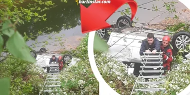 otomobil dereye uçtu sürücüyü itfaiye kurtardı1