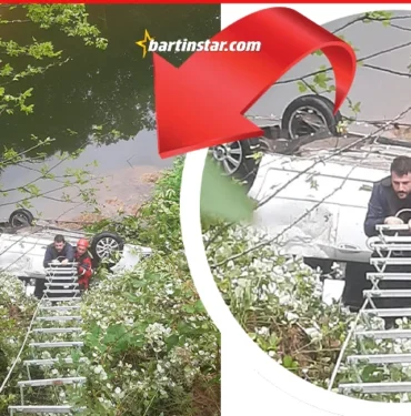 otomobil dereye uçtu sürücüyü itfaiye kurtardı1