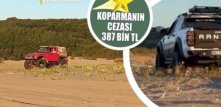 Kızılkum plajında 4×4’lü araçlarla üzerinde gezindiler!