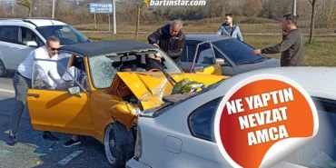 bartın terminal kavşağında kırmızı ışıkta duran araçlara çarptı