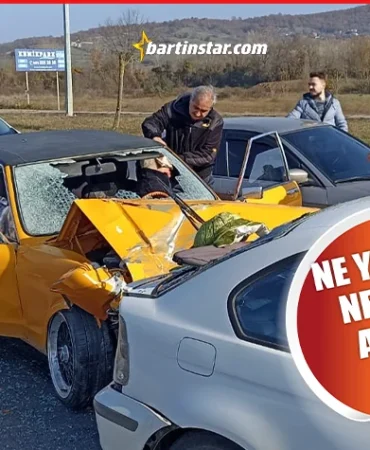 bartın terminal kavşağında kırmızı ışıkta duran araçlara çarptı