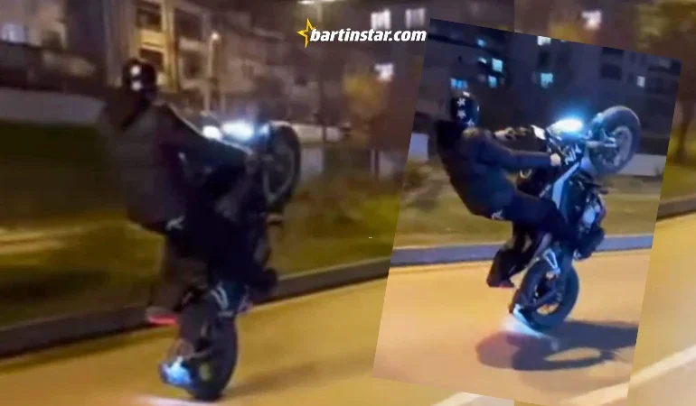 Motosikletle tek tekerlek üzerinde giden sürücüye ceza