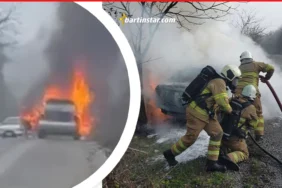 Otomobil, hareket halindeyken alev topuna döndü