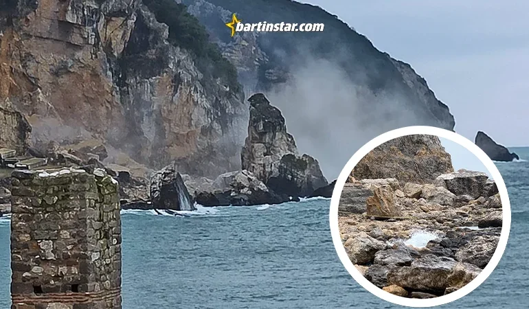 Amasra’da görülmedik heyelan! Dev kayalar…