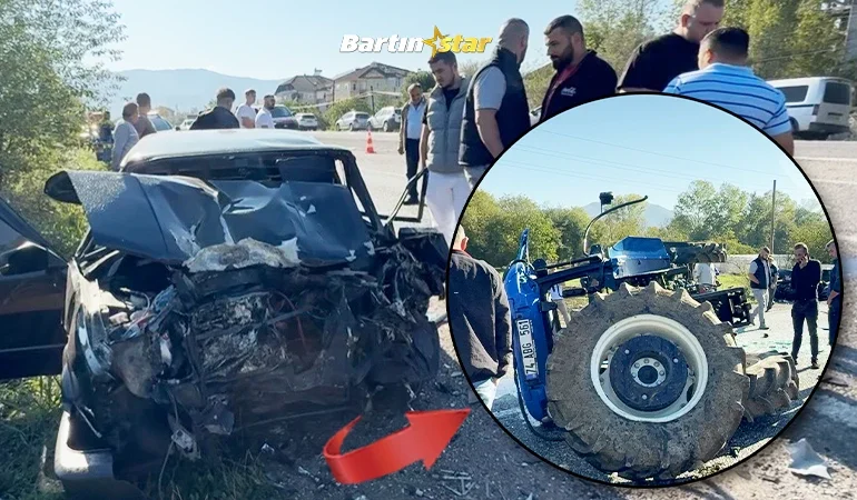 Bartın-Karabük yolu: Traktöre çarptı!