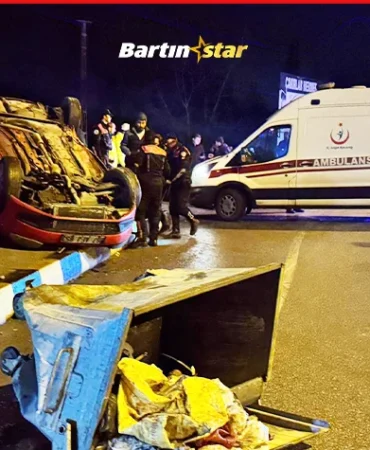 Bartın’da polisten kaçan otomobil takla attı