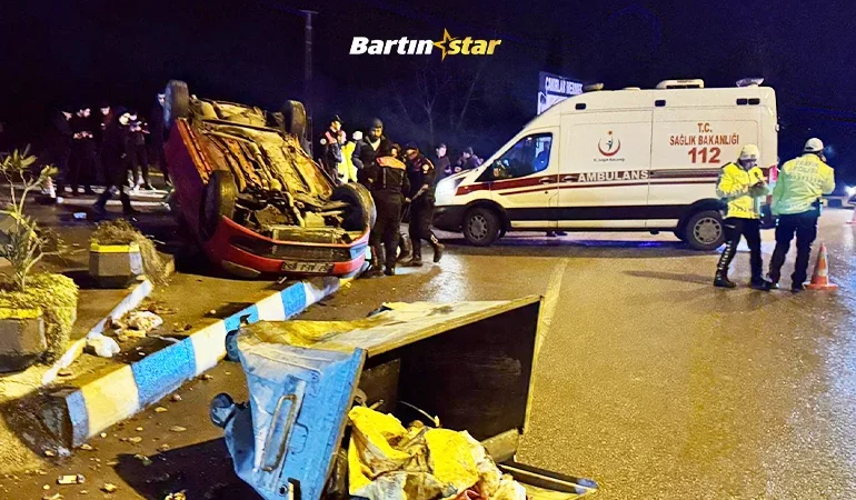 Bartın’da polisten kaçan otomobil takla attı