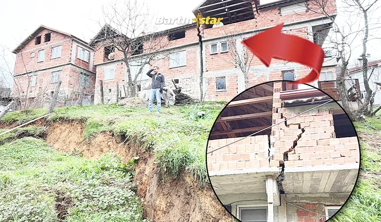 Bartın'da toprak kayması; 3 evde çatlaklar oluştu