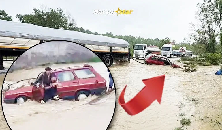 bartın sel sularına kapılmaktan son anda kurtuldu