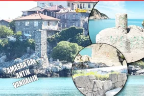 amasrada antik vandallık direkli kayayı boyadılar