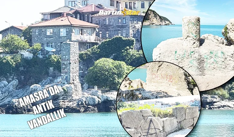 amasrada antik vandallık direkli kayayı boyadılar