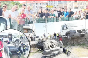 bartında İşçi servisi ile iki otomobil çarpıştı 3 yaralı4