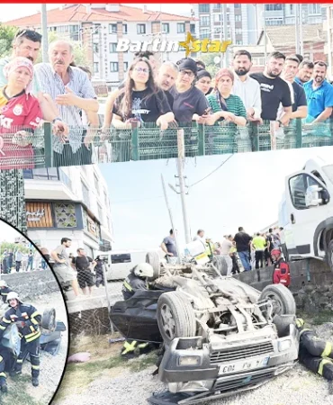 bartında İşçi servisi ile iki otomobil çarpıştı 3 yaralı4