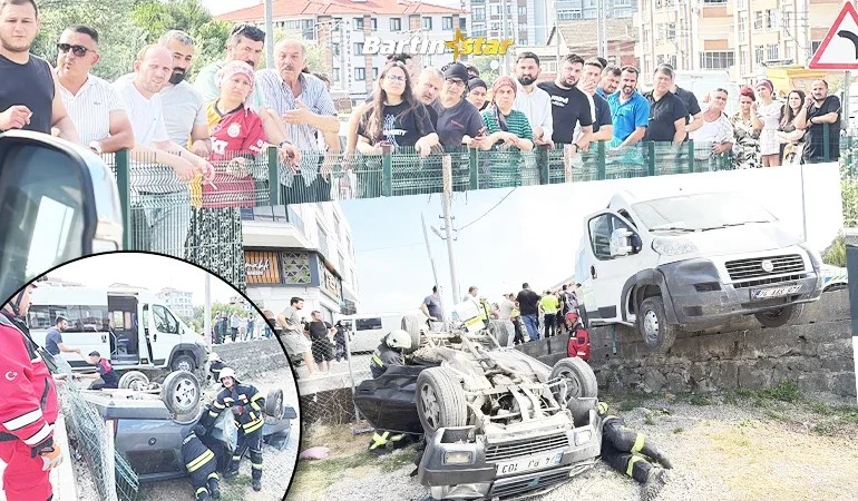 bartında İşçi servisi ile iki otomobil çarpıştı 3 yaralı4